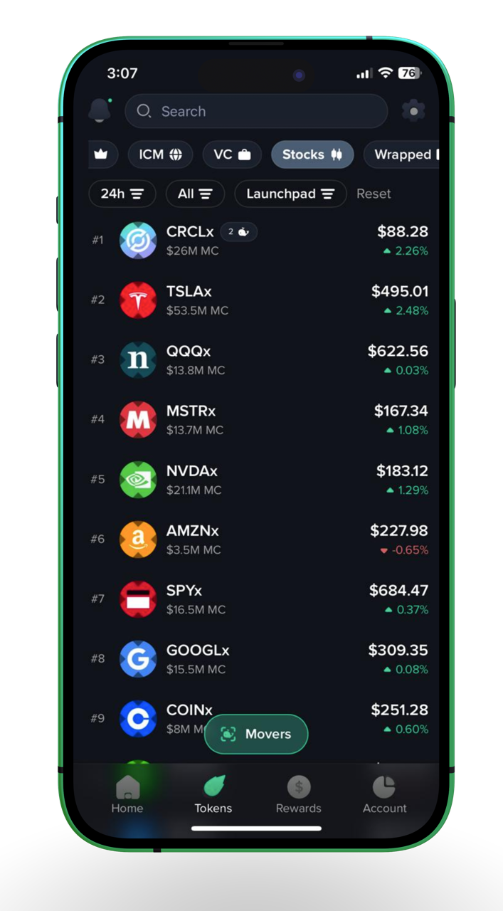 Moby trade any on-chain asset feature screenshot