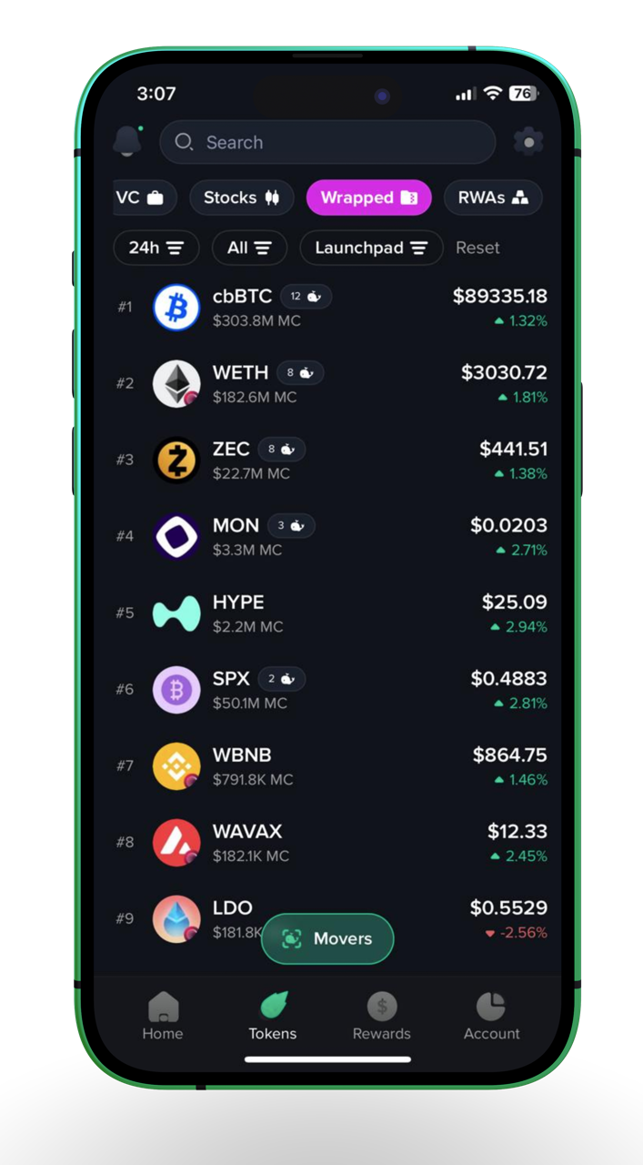 Moby Solana trading app Simple UI screenshot